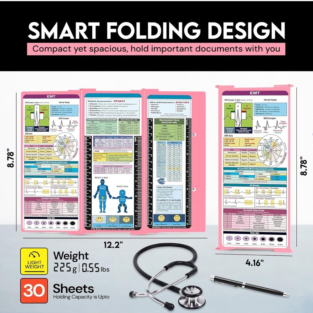 New! EMT Reference Guide with Pink Foldable Clipboard